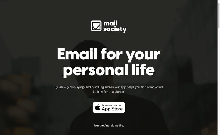 Homepage header of Mailsociety.co