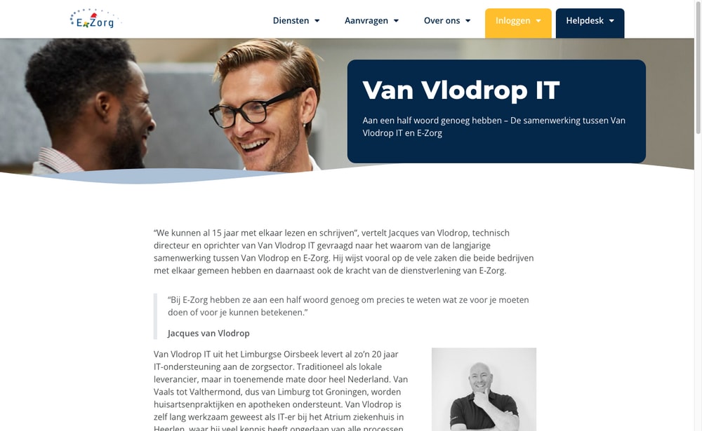 Partner interview page on EZorg.nl