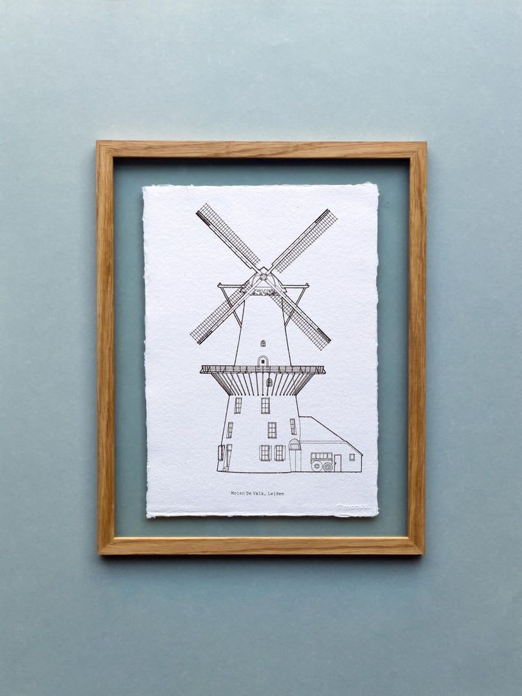 Drawing of windmill De Valk in Leiden