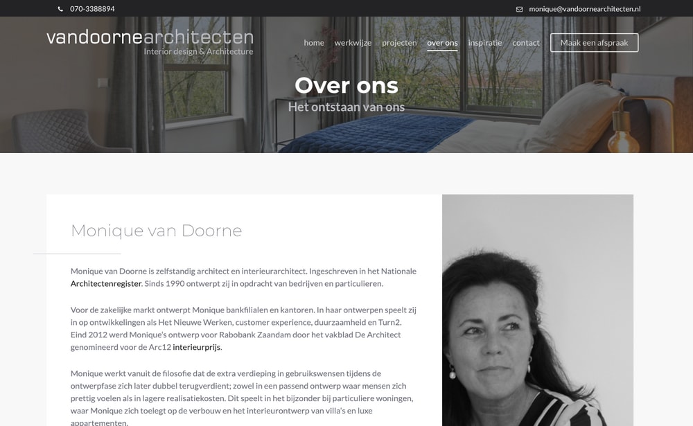 About page on vandoornearchitecten