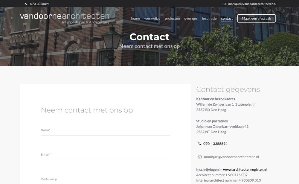 vandoornearchitecten contact page