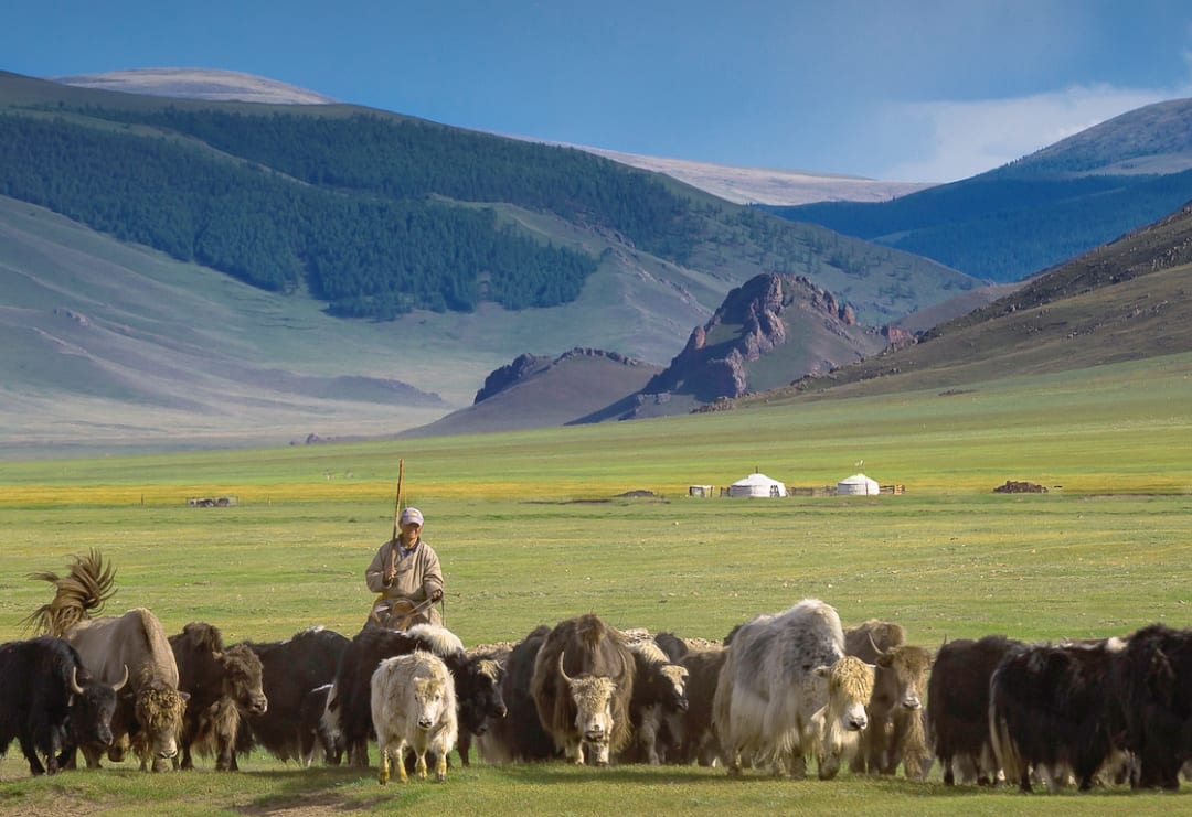 Ugii and Jackie with nomadic herder in Mongolia