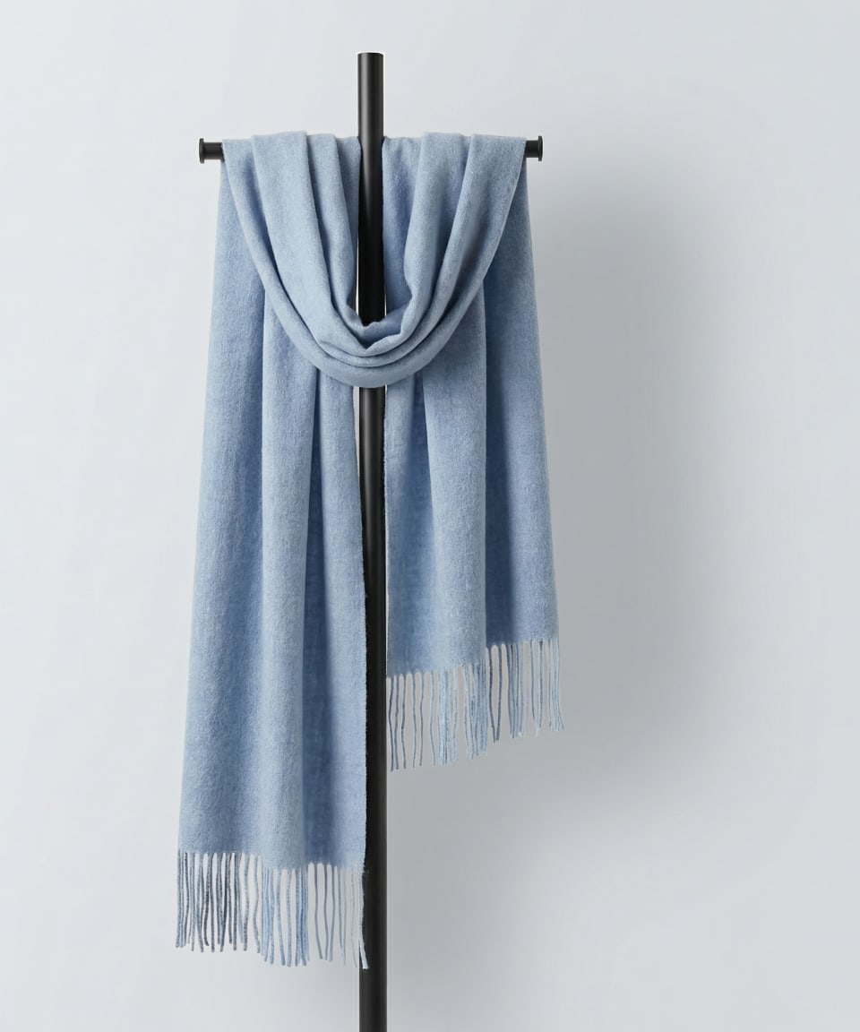 Pale blue Mongolian cashmere scarf with tasselled fringe by Unur