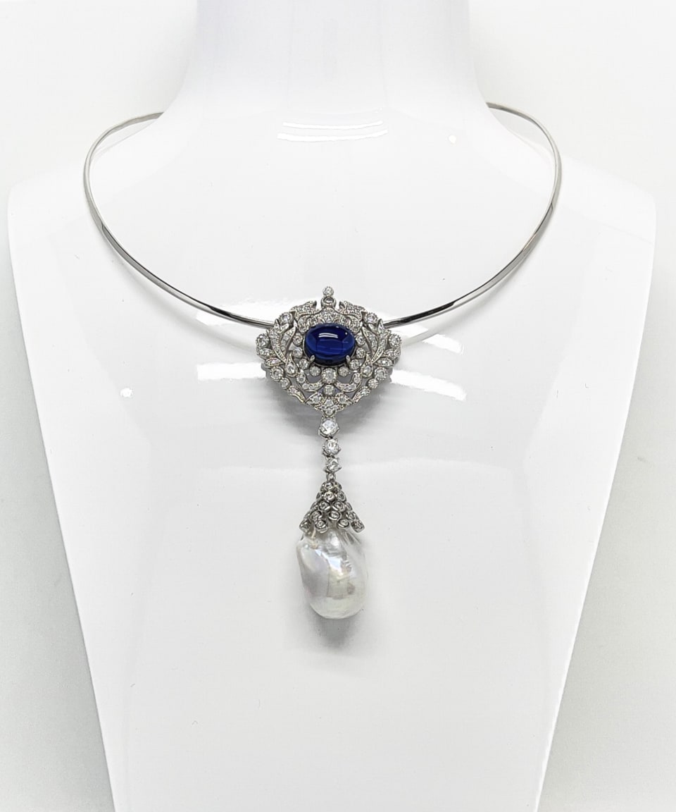 Signature baroque pearl and kyanite statement pendant necklace