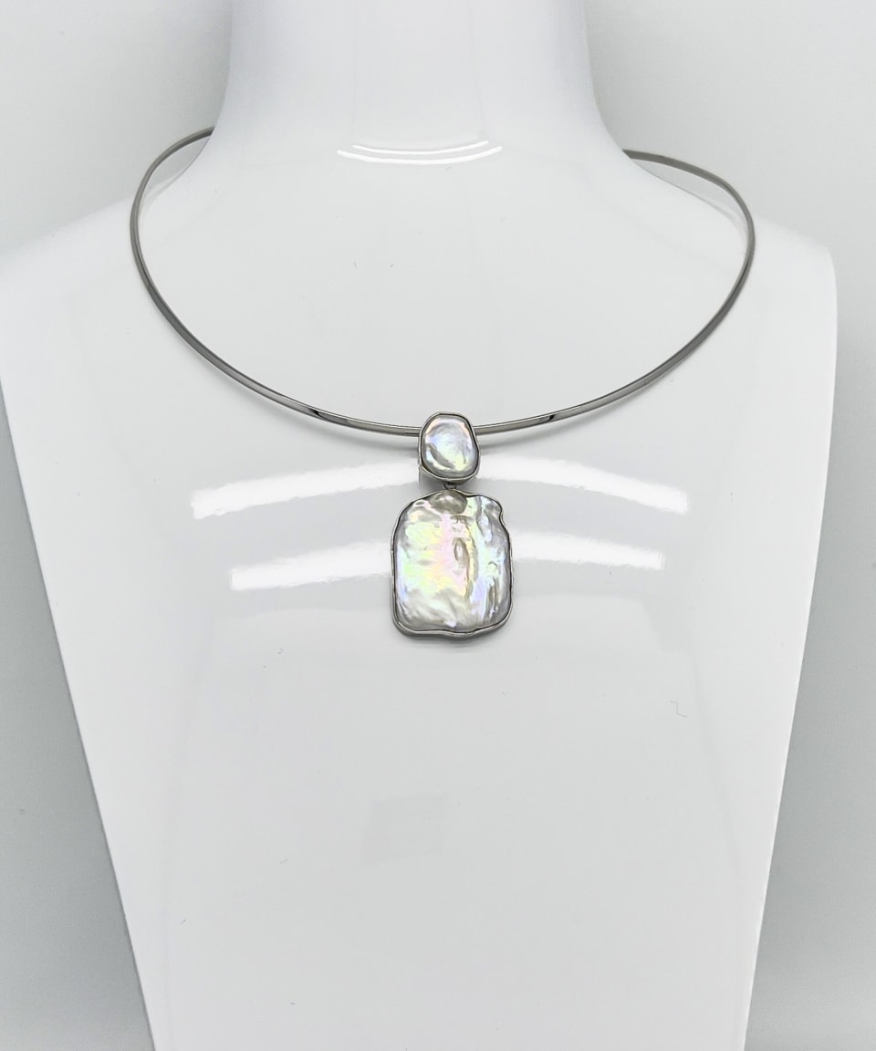 Signature dual keshi pearl silver pendant necklace