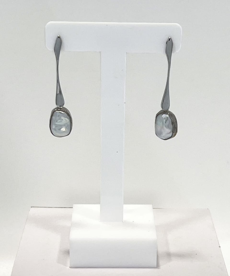 Signature keshi pearl drop earrings with twisted rhodium-plated sterling silver drops
