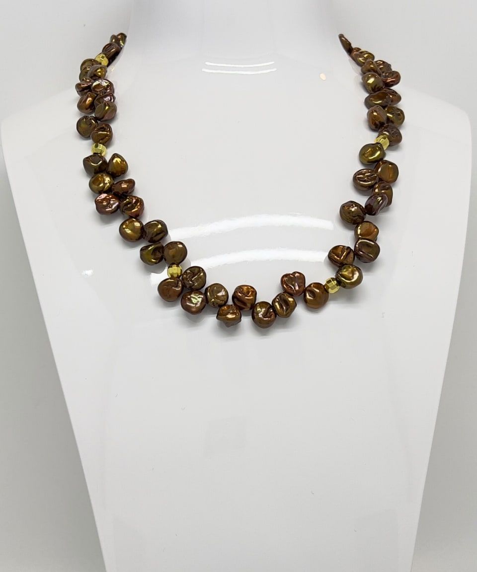 Classic baroque pearl necklace with brown flat pearls and rhodium-plated 925 sterling silver fittings