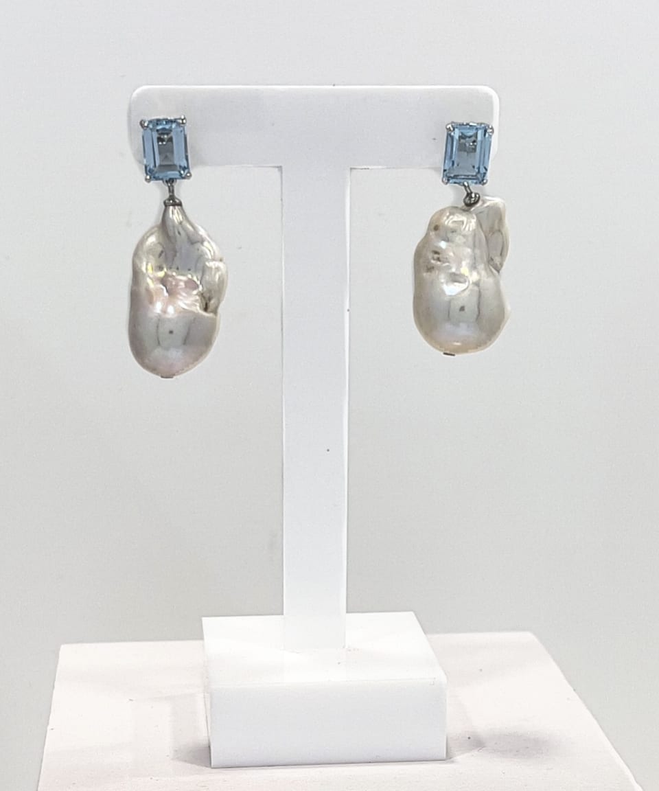 Signature baroque pearl and topaz drop earrings in silver
