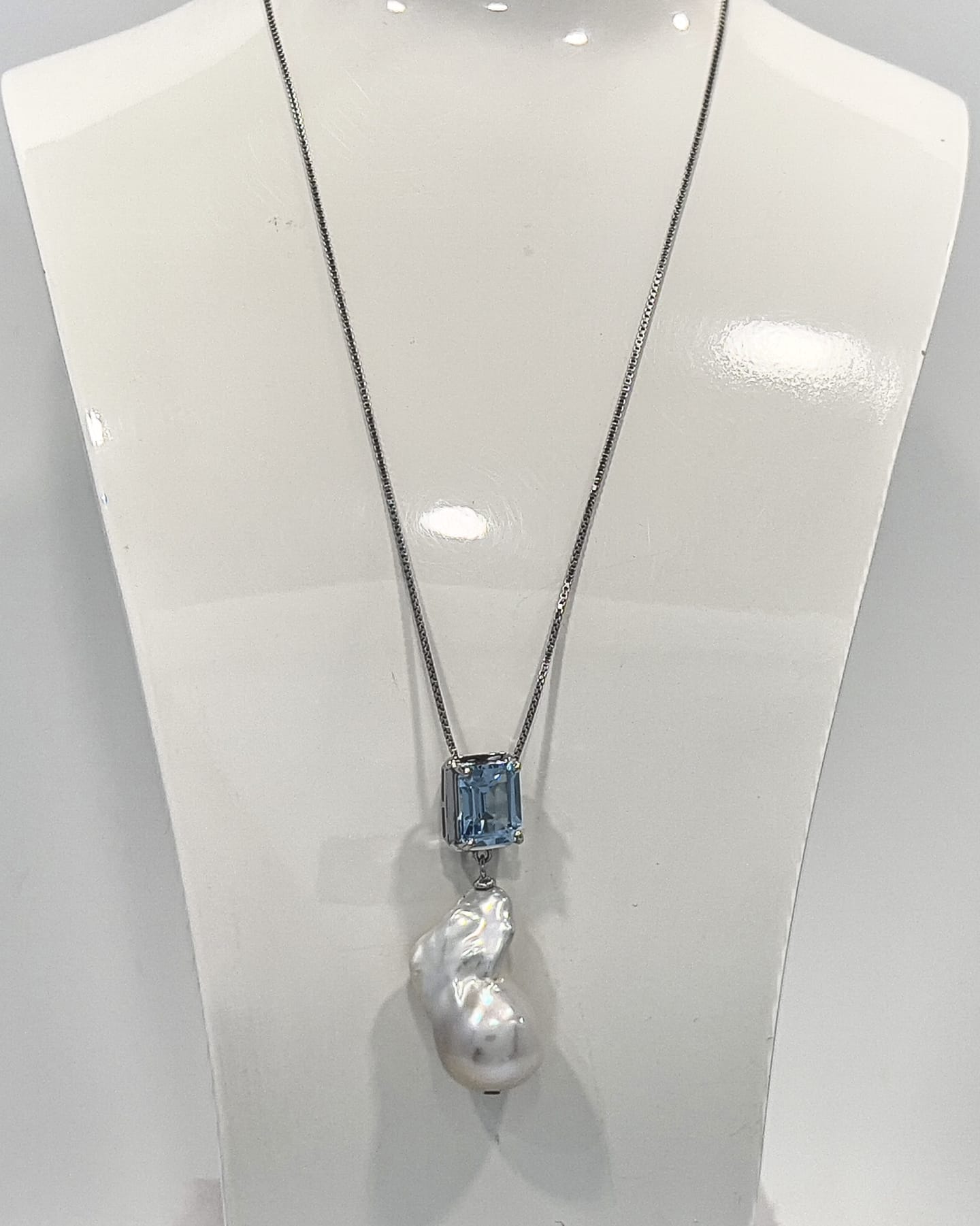 Signature baroque pearl and topaz pendant necklace on silver chain
