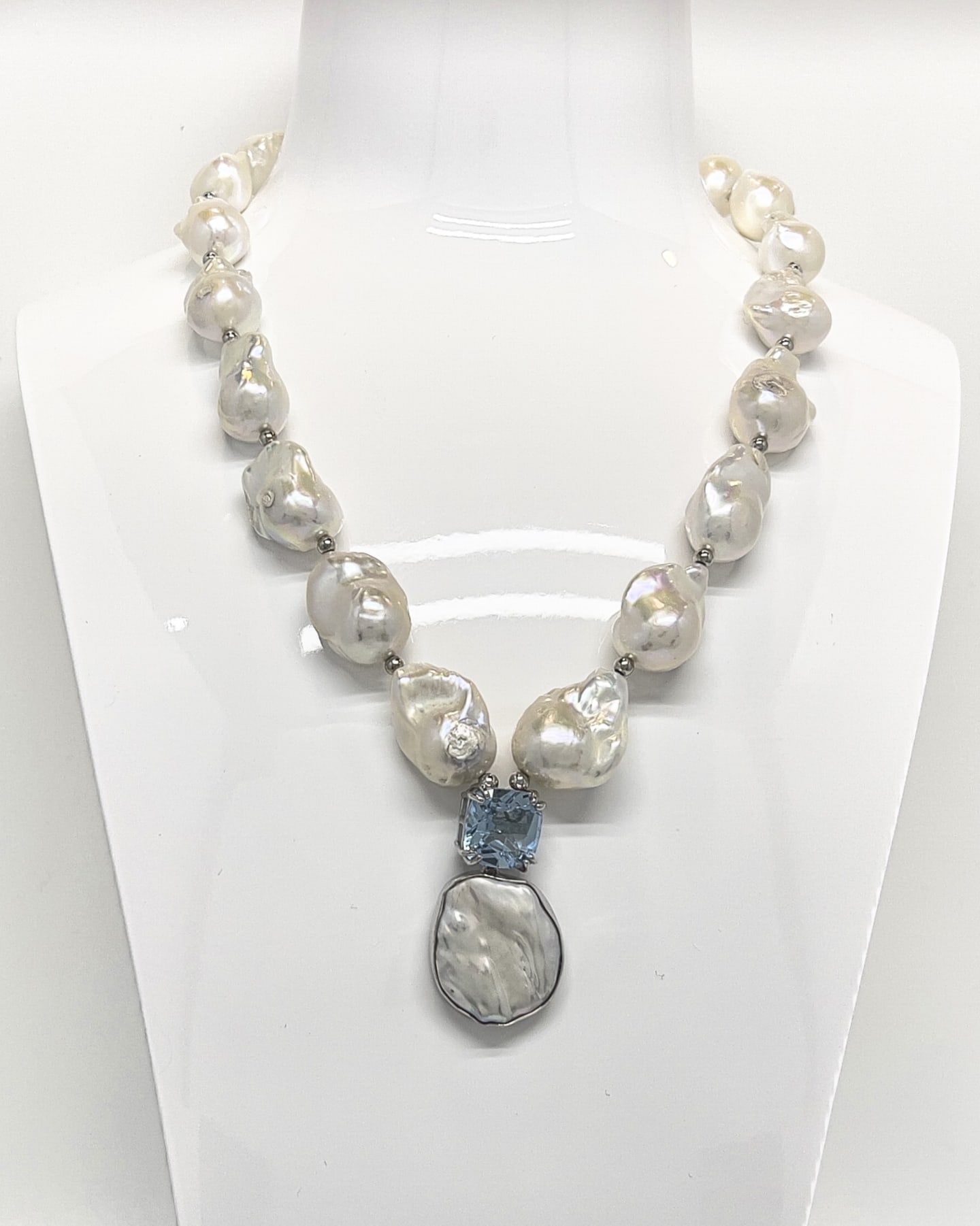Signature baroque pearl statement necklace with keshi and topaz