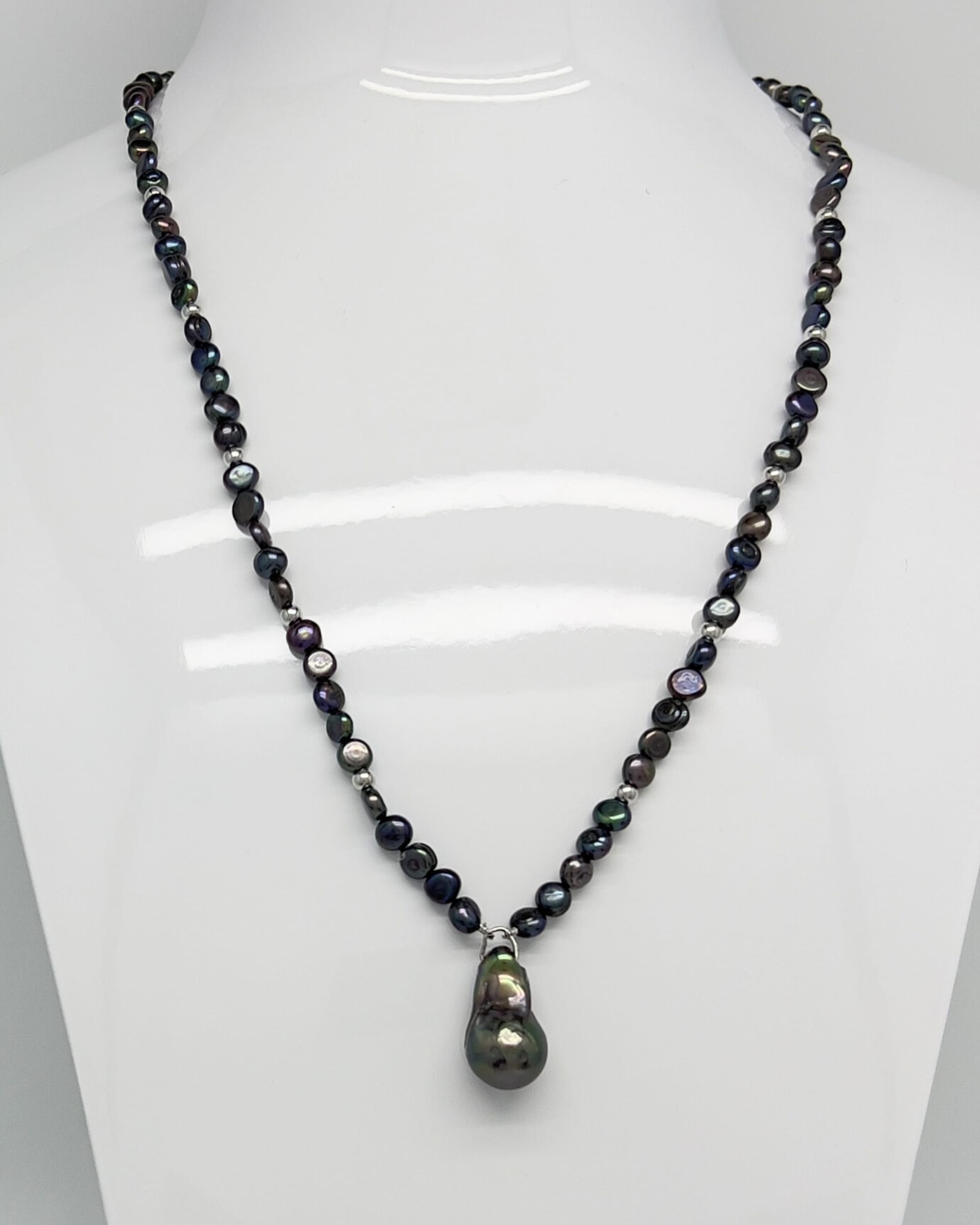 Dark baroque pearl toggle pendant necklace with a delicate pearl chain