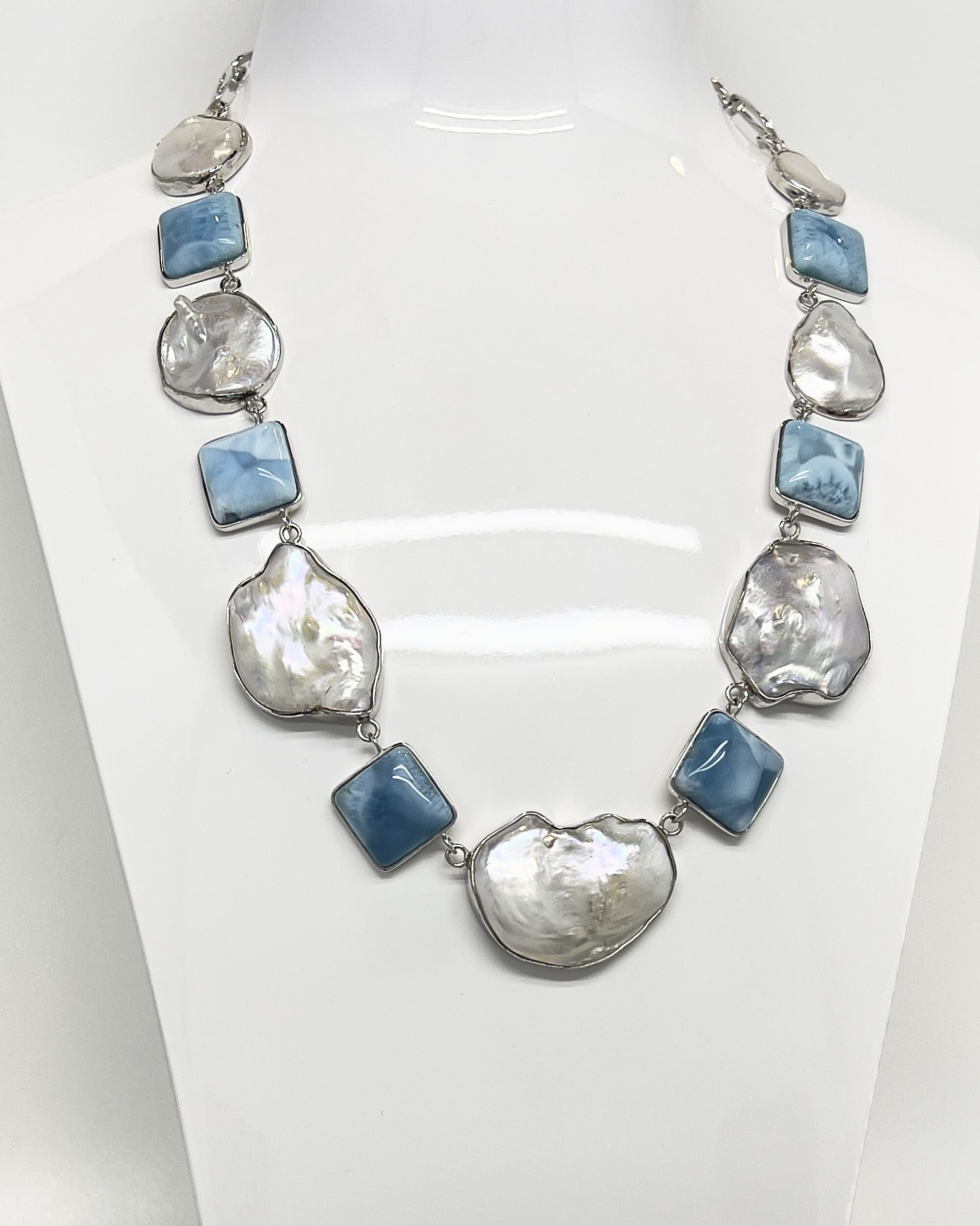 Signature statement chain necklace with keshi pearls and larimar