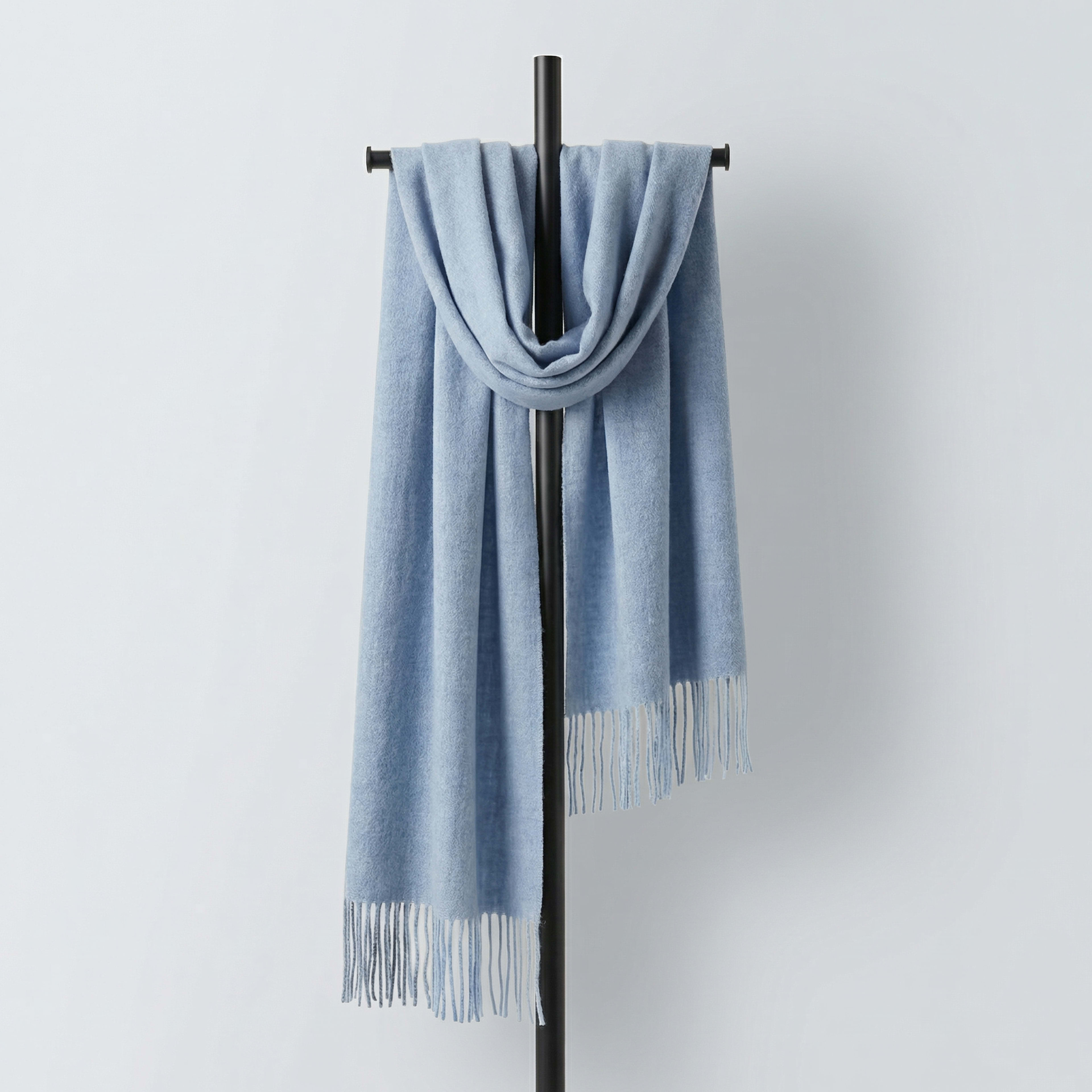 Pale blue Mongolian cashmere scarf with tasselled fringe by Unur