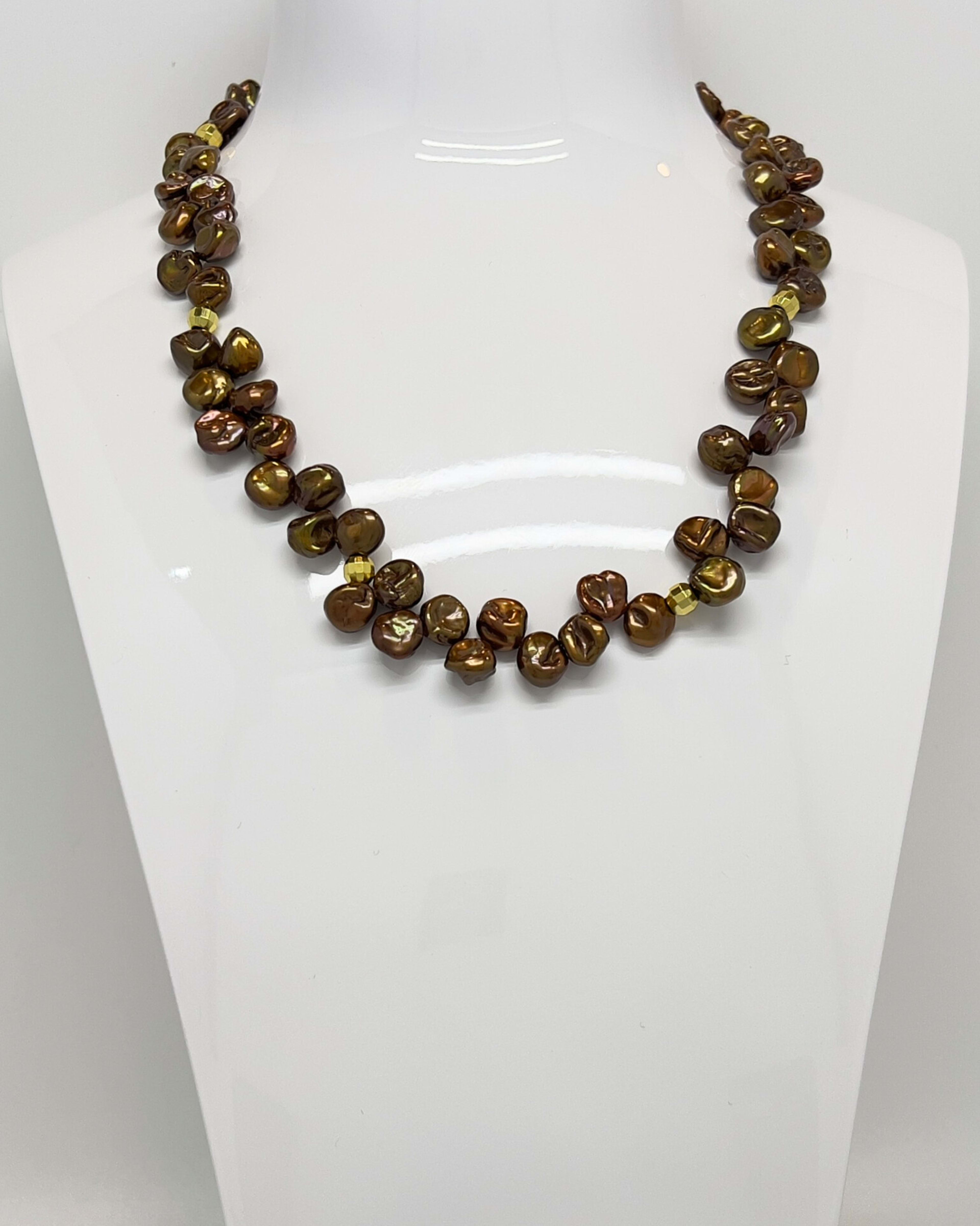 Classic baroque pearl necklace with brown flat pearls and rhodium-plated 925 sterling silver fittings