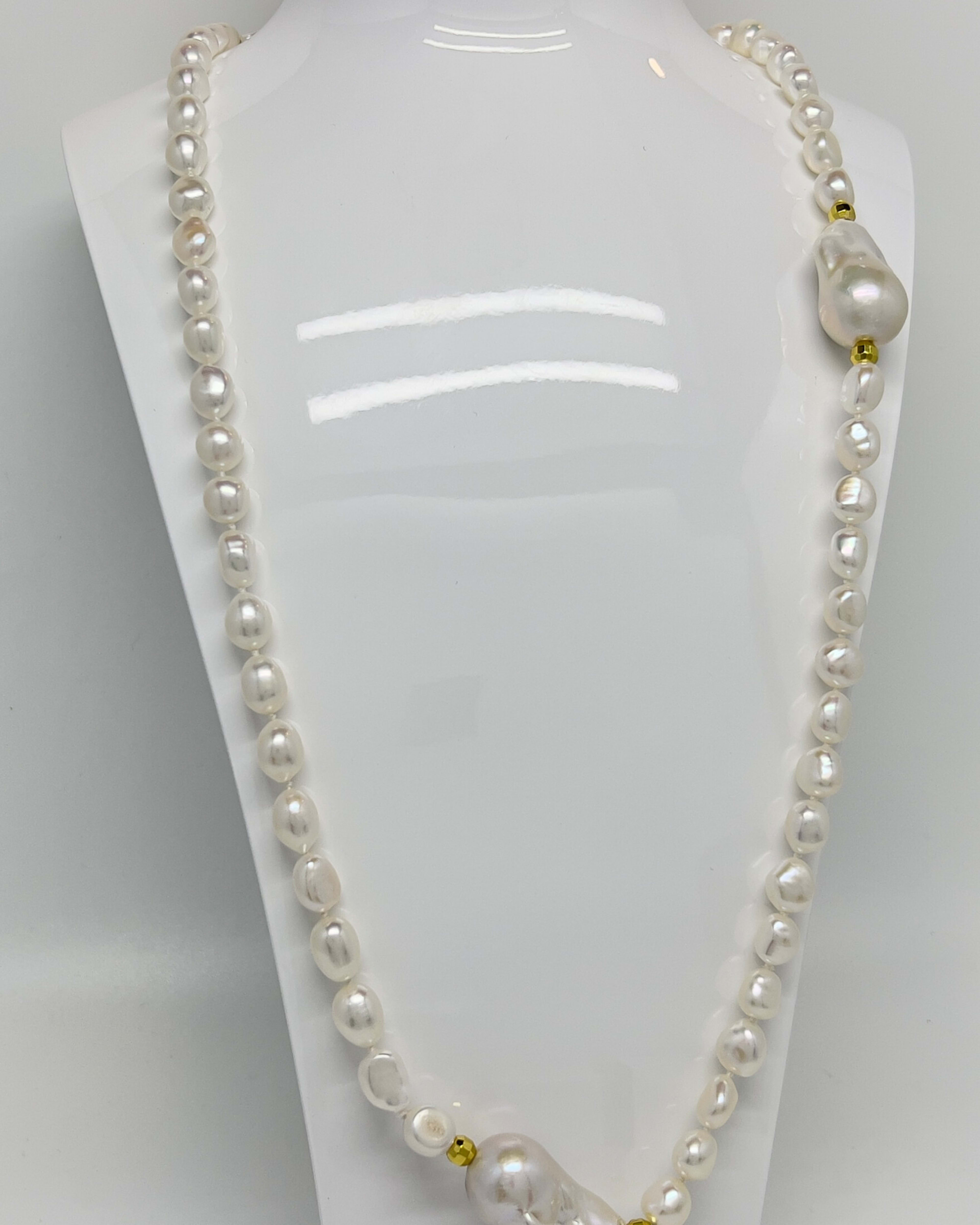 Classic baroque pearl pendant necklace with gold beads on a 45cm chain