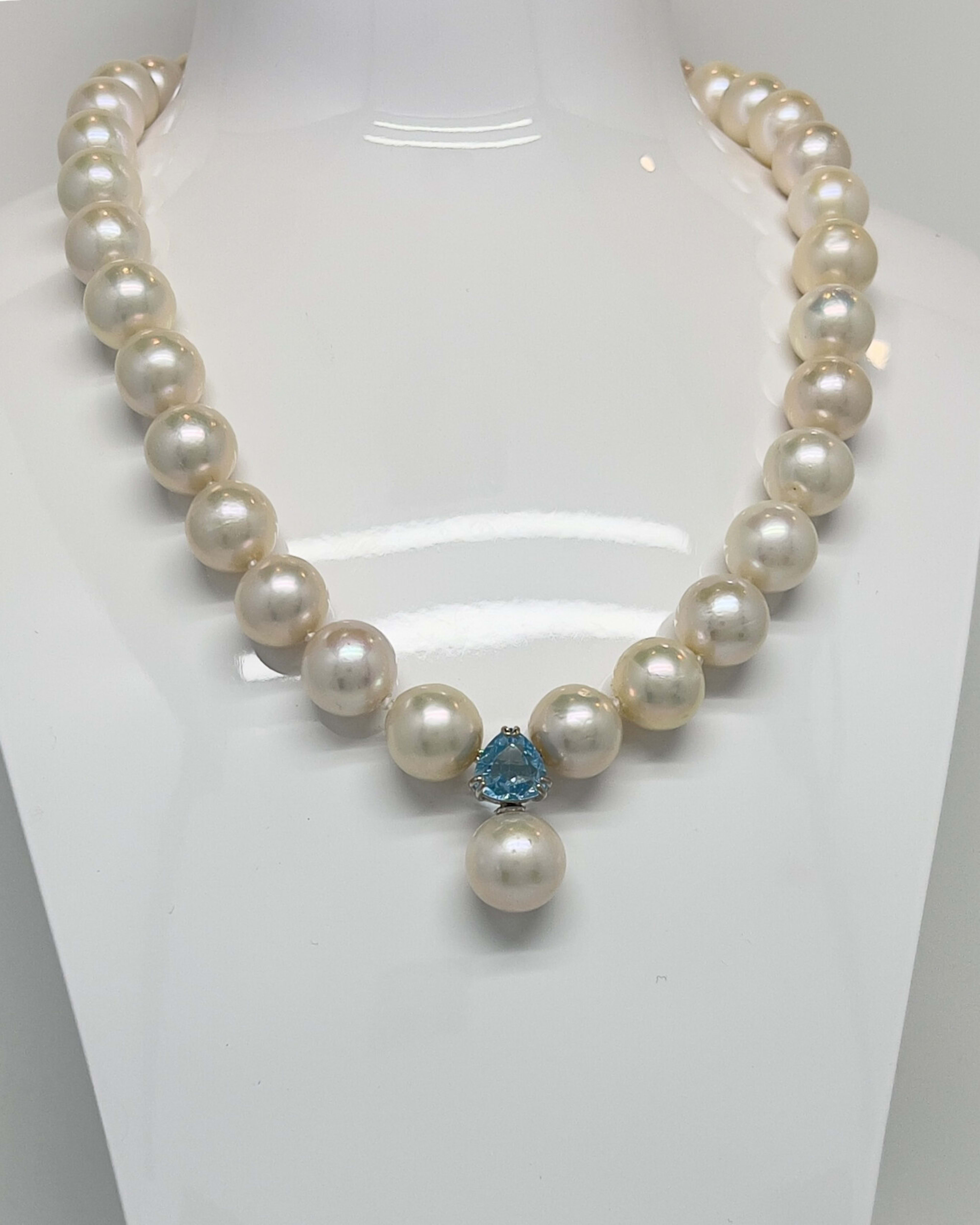 Classic round pearl pendant necklace with topaz accents in rhodium-plated sterling silver