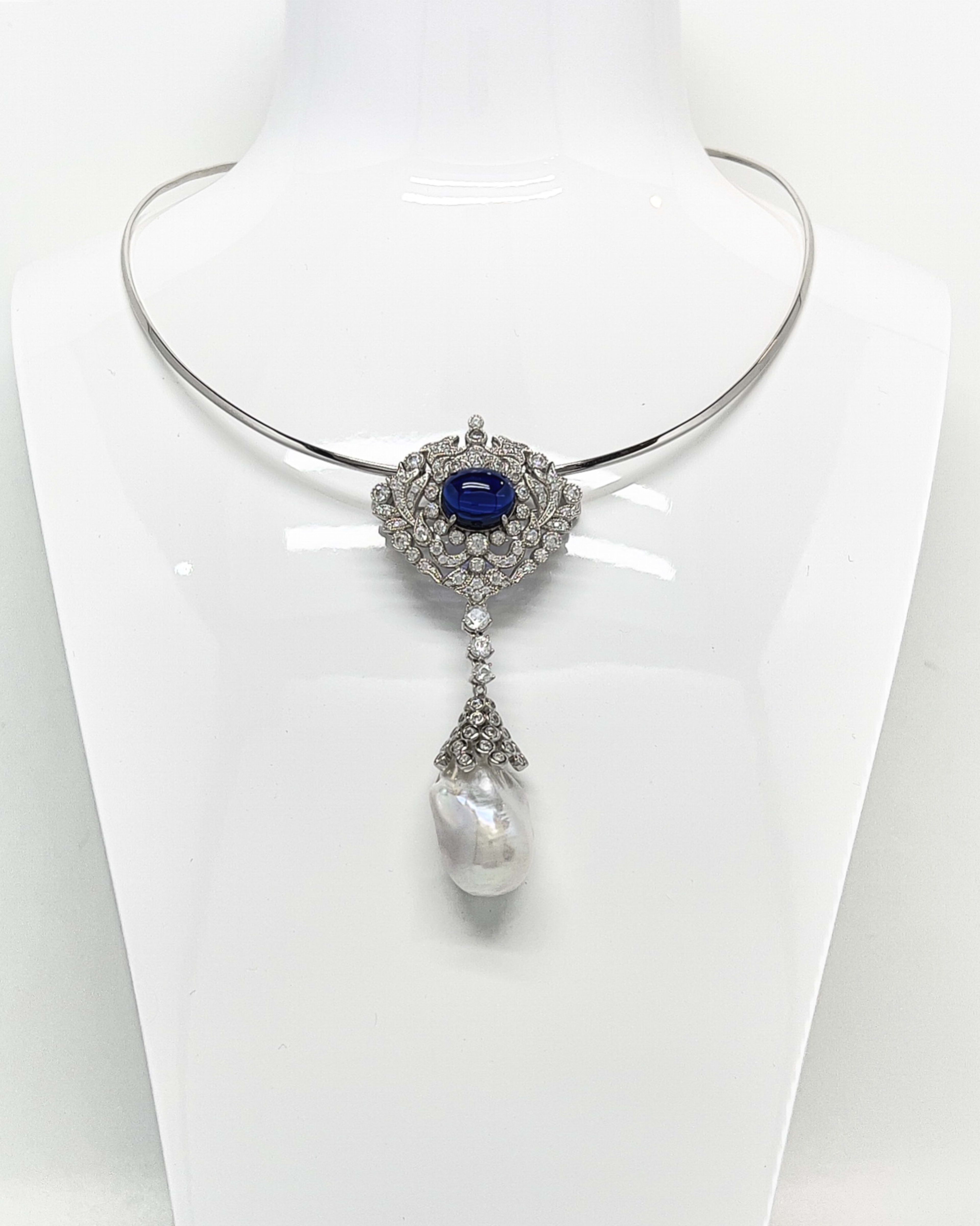 Signature baroque pearl and kyanite statement pendant necklace