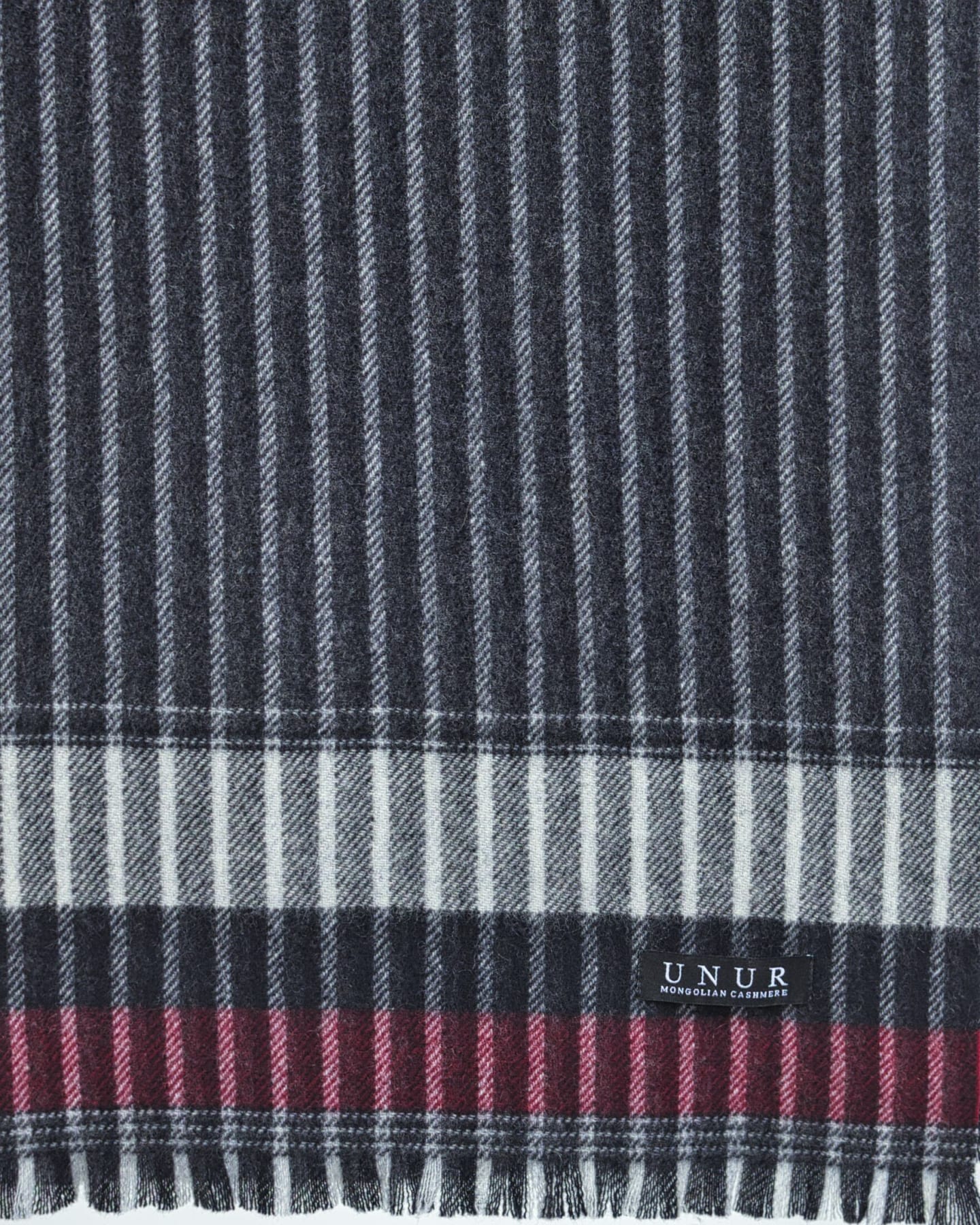 Close-up of men's soft cashmere pinstriped scarf