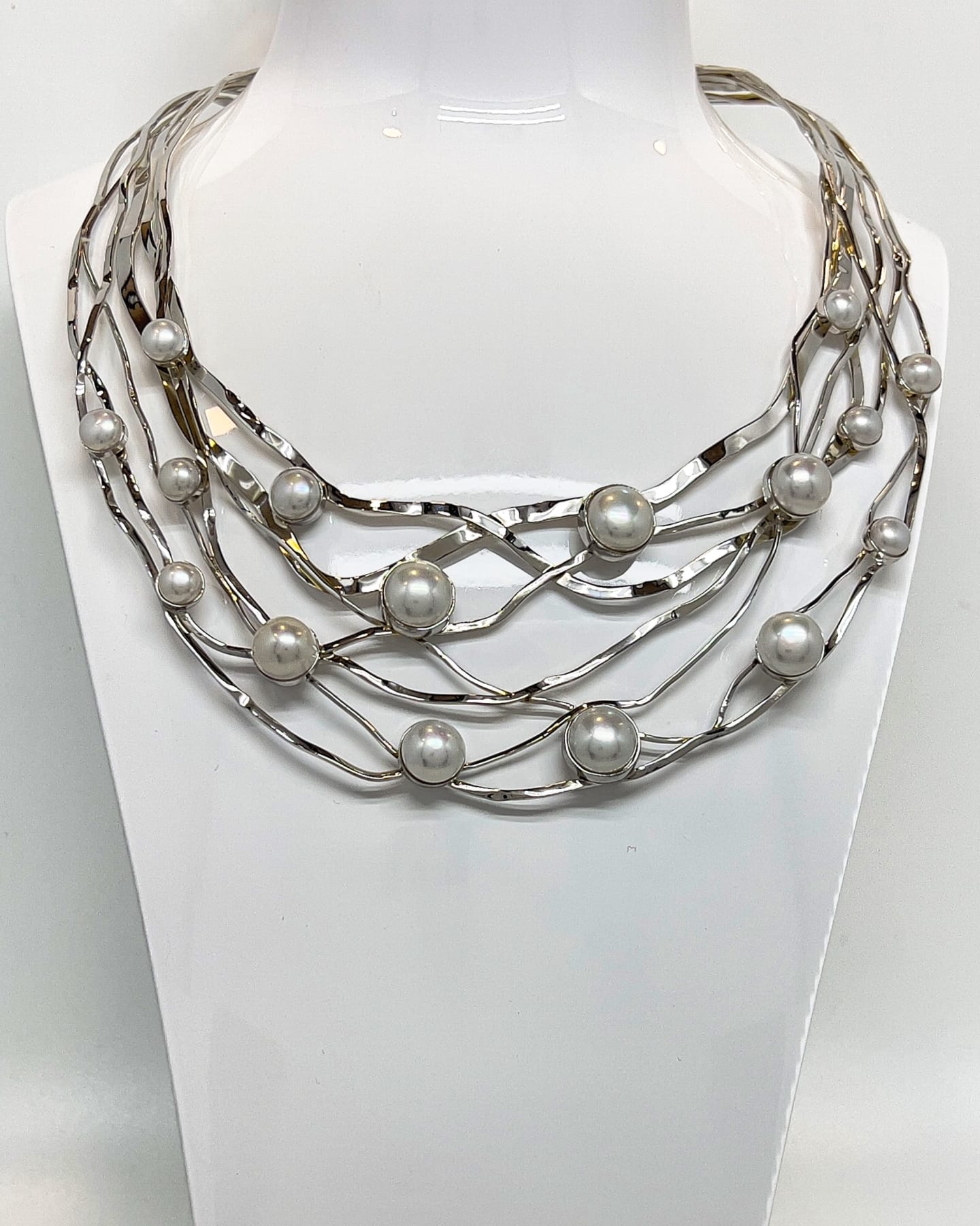 Signature silver torque collar necklace with freshwater pearls