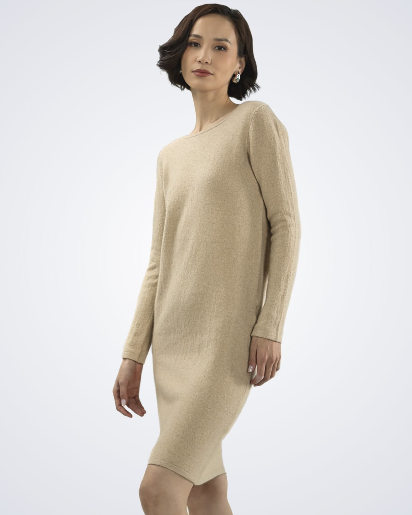 Front view of women's natural beige cashmere dress – Unur