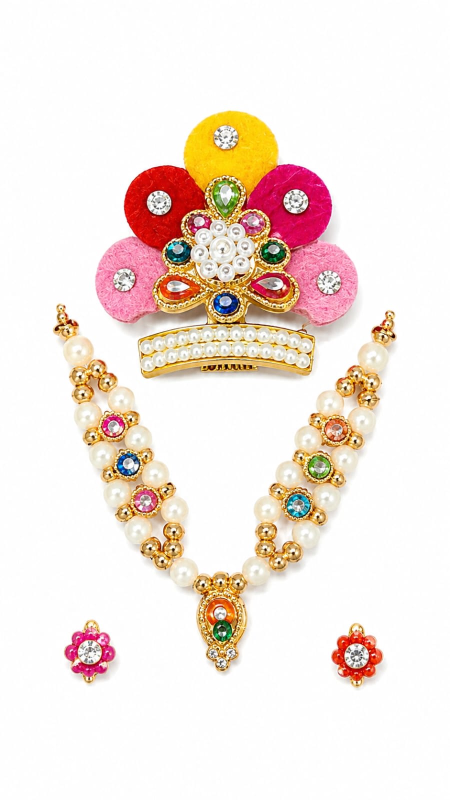 Laddu Gopal Mukut Mala Earring Set