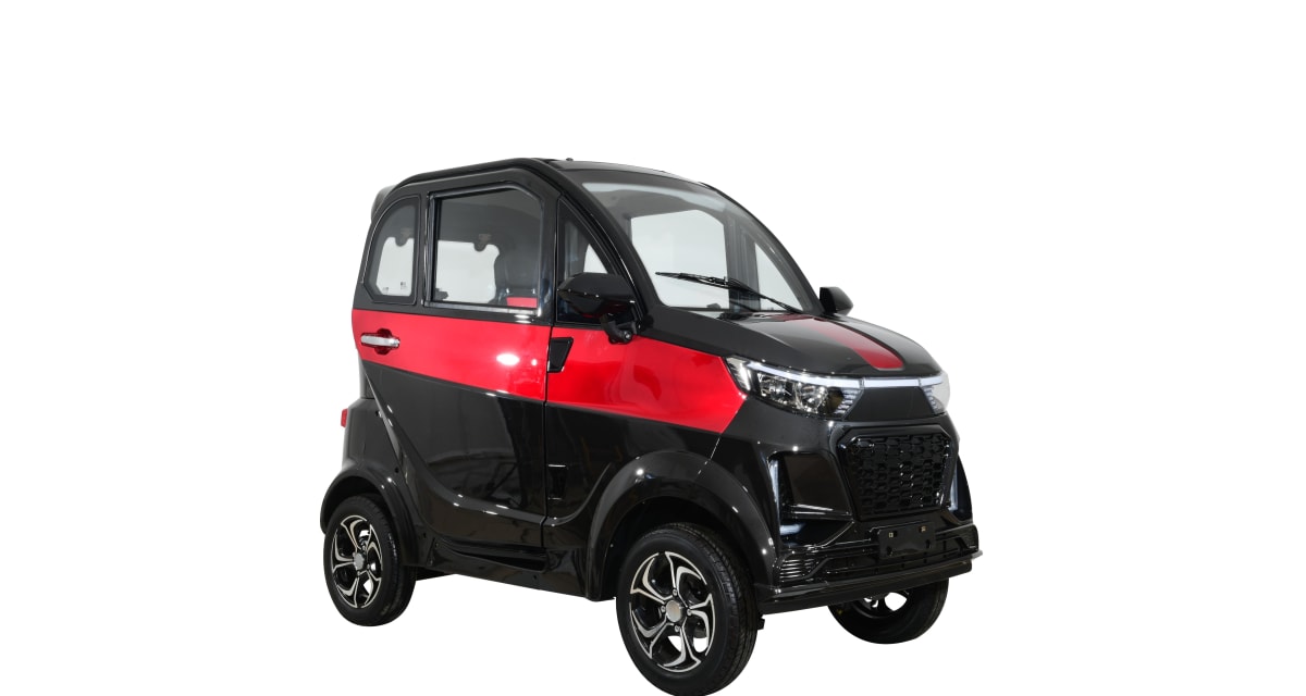 Q Express fully enclosed mobility scooter in black and red