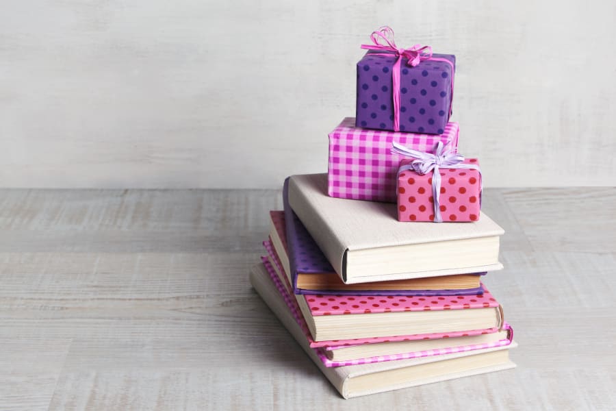 Stack of presents and books