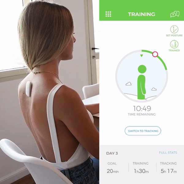 Upright posture corrector showing instant posture improvement