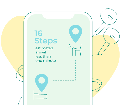 Cell phone displaying 16 steps is is estimated to arrival