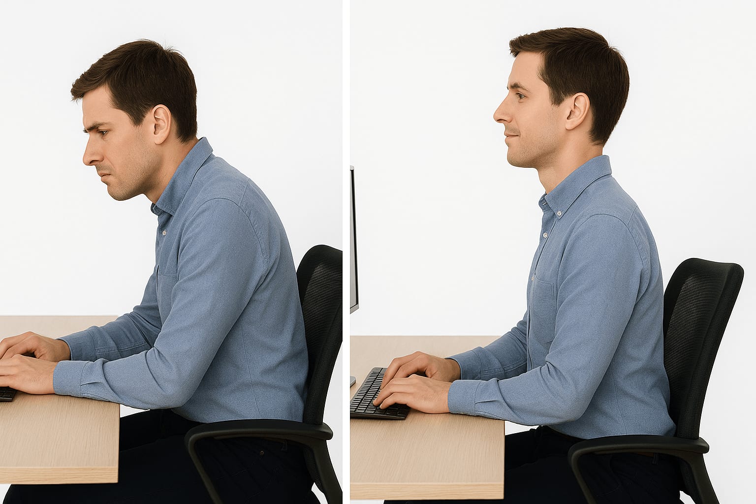 Person with slouched posture vs correct posture