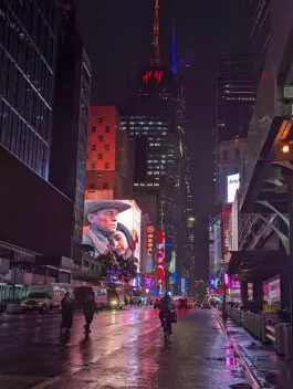 Scenic view of New York City skyline at sunset