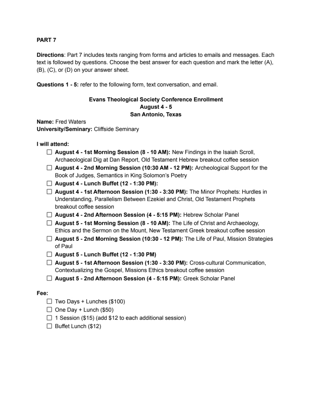 TOEIC reading practice test parts 5 - 7 | Upwork