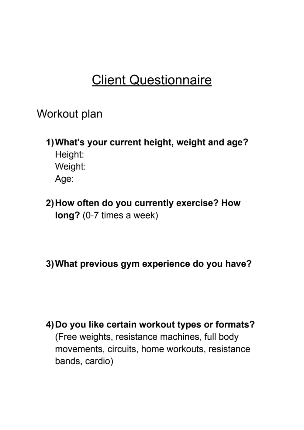 Workout Program Questionnaire EOUA Blog
