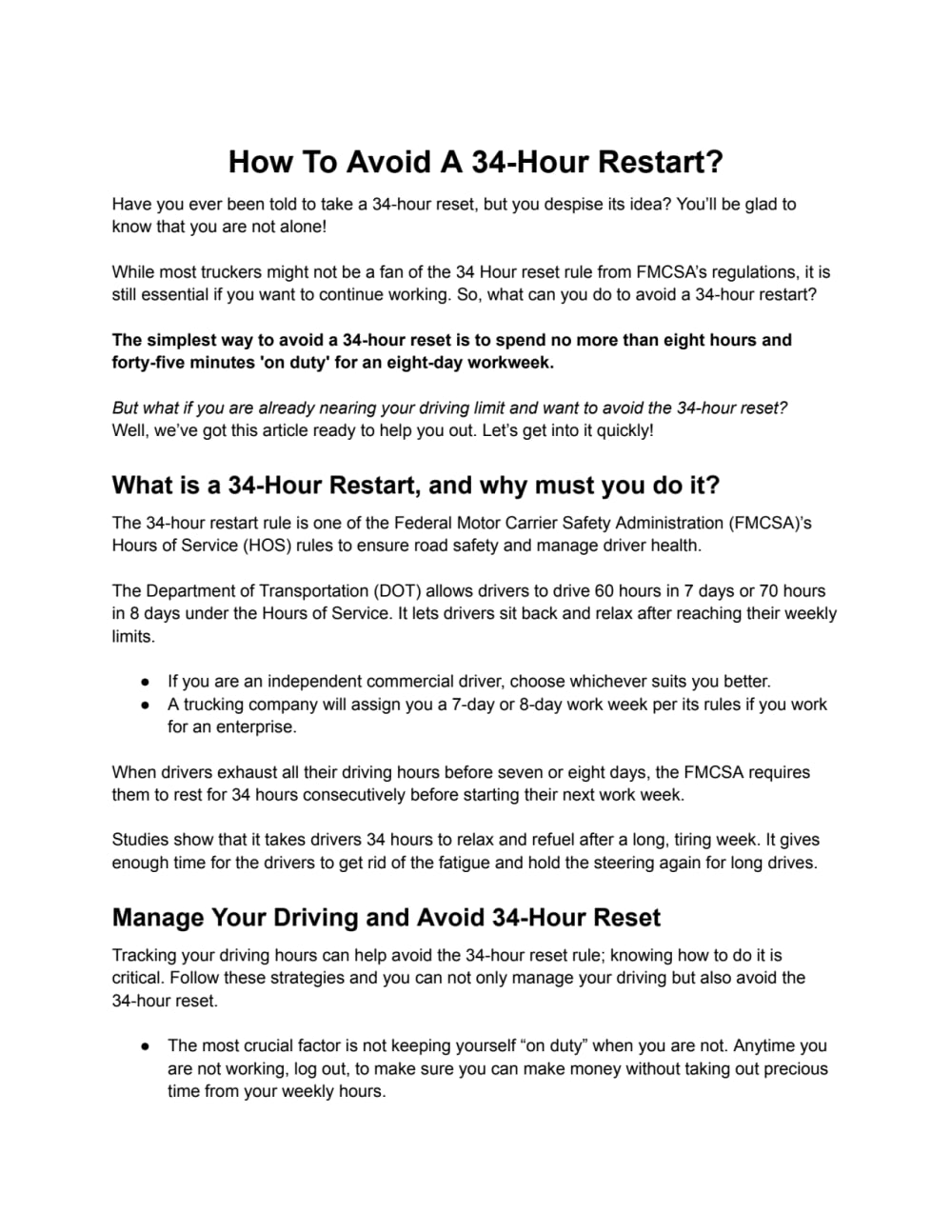 How to Avoid a 34 Hour Restart