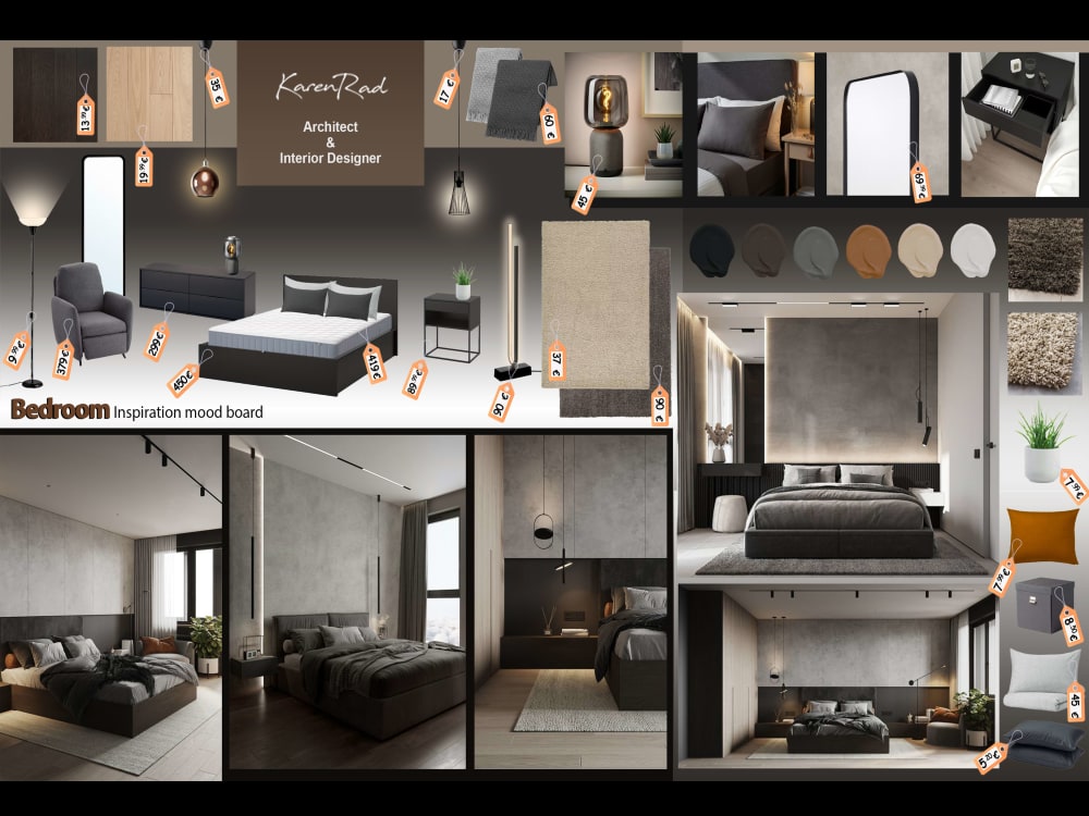 Professional mood boards, and furniture shopping lists with clickable