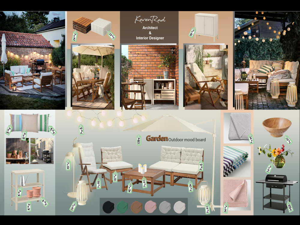 Professional mood boards, and furniture shopping lists with clickable