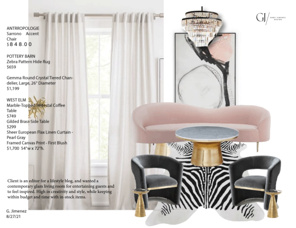 Glam Home Office Online Interior Design Moodboard - Transitional Office  Designs - Feminine Office Designs