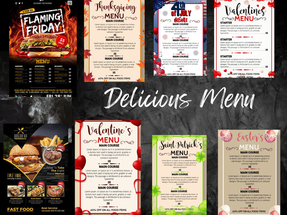 A design a modern restaurant menu, bar menu, and food menu Upwork