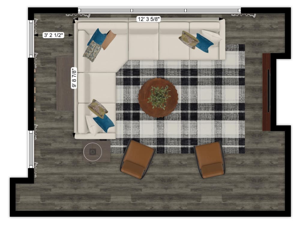 A 2D floor plan of your space with furniture scale