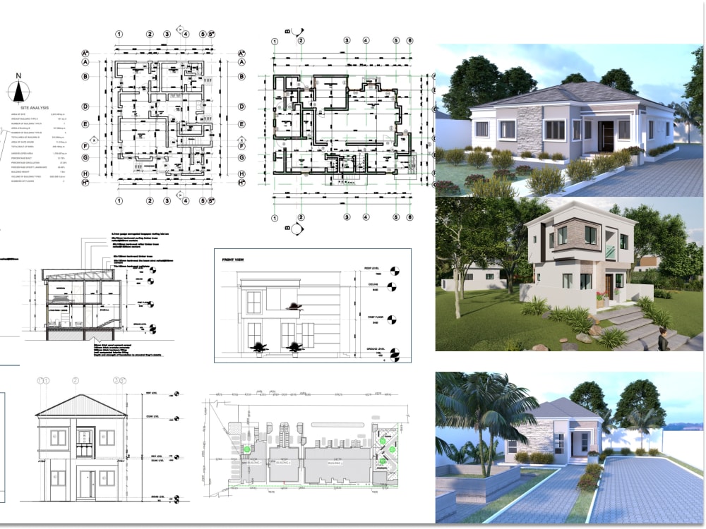 Full blueprint 2D architectural house plan for city permit ...