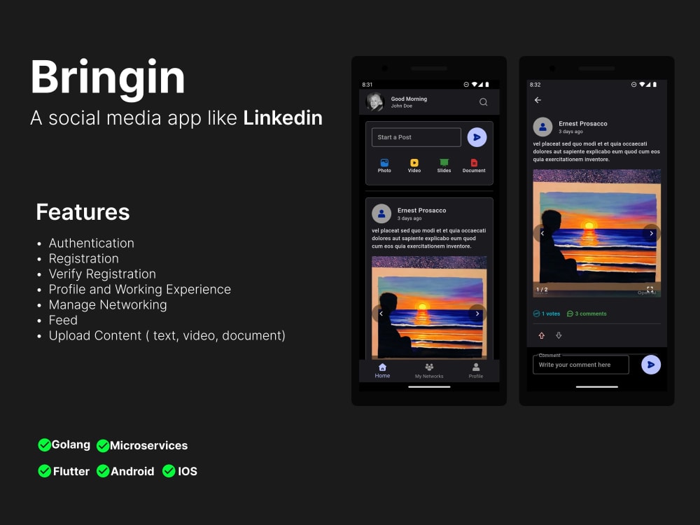 A social media app like linkedin Upwork