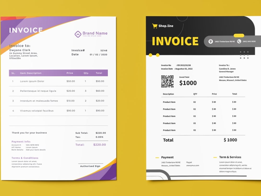 A professional custom invoice template design in Excel, Word, and PDF ...