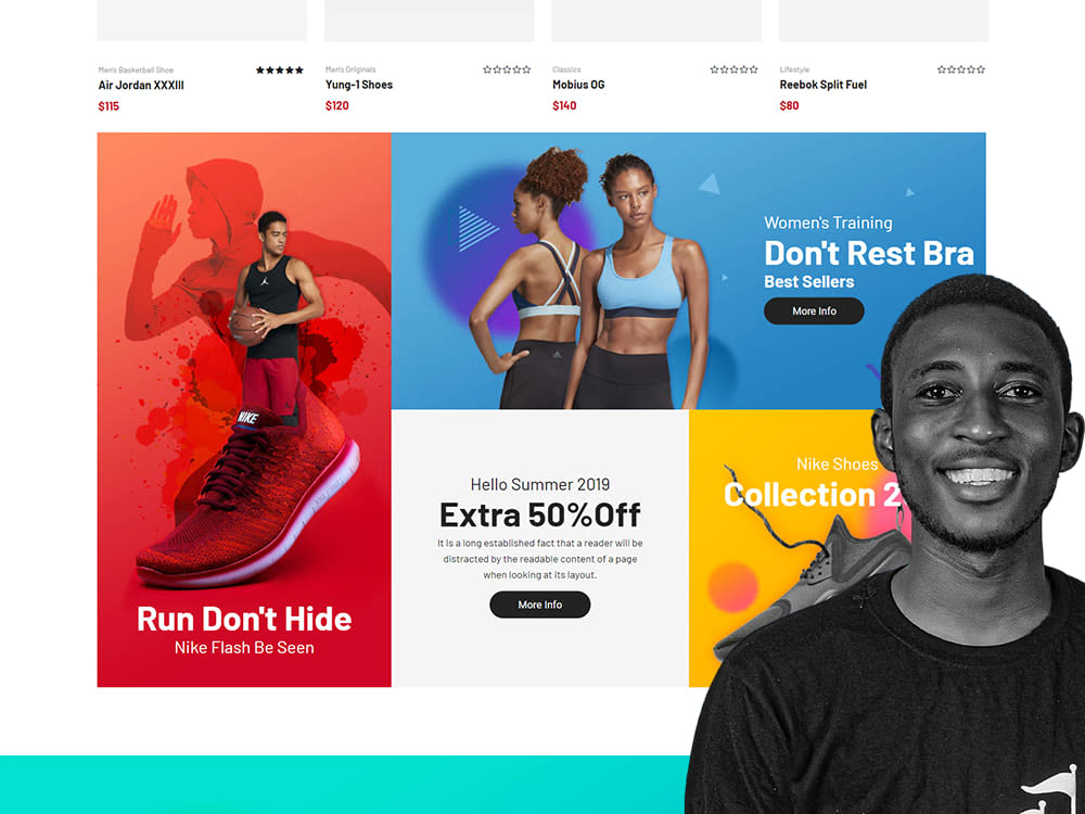 Elegant shoe store website, footwear, bags, heels, sneakers website