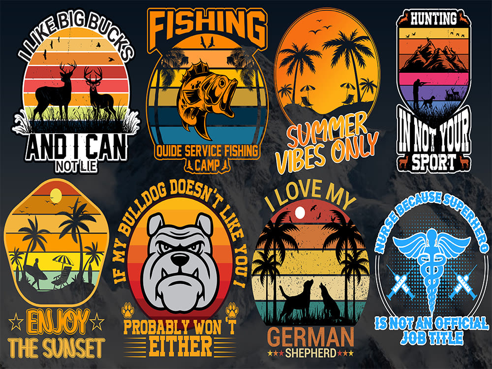 Retro Vintage Sunset T-Shirt Design POD