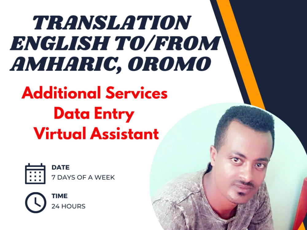 English to/from Amharic, Oromo Translation  Data Entry  VA Services  Upwork