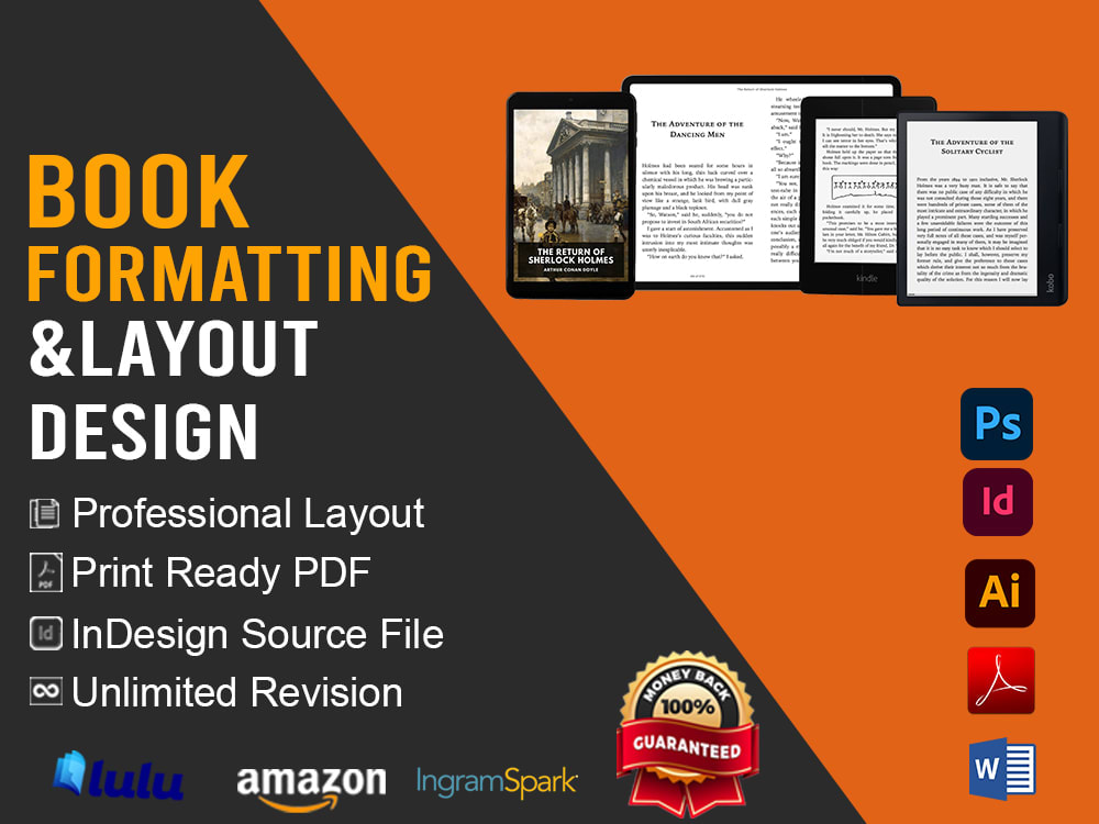 Book formatting, paperback formatting, kindle formatting and layout