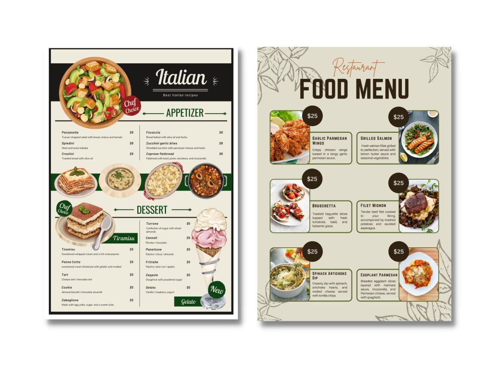 Make an amazing menu design, food menu, and restaurant menu Upwork