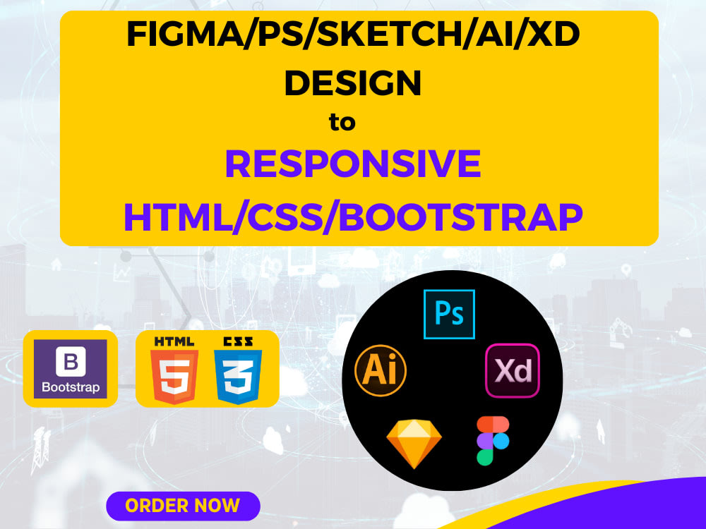 Convert PSD, XD, AI, and Figma Sketch to responsive HTML code