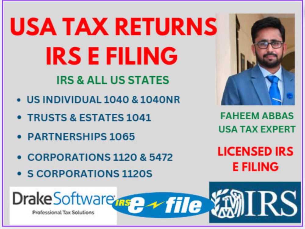 A USA tax (Federal-IRS &amp; State) Personal &amp; Business Tax E Filing 