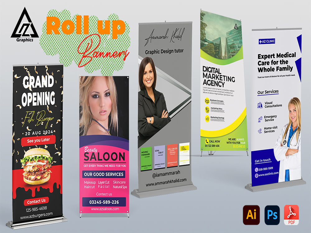A roll-up, retractable, pull-up, pop-up,x-stand and portrait banner ...